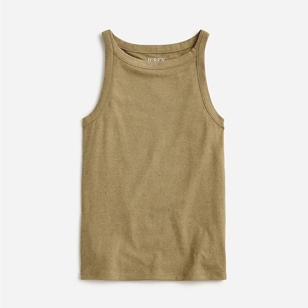 NWT J. CREW - High-neck tank top in stretch linen blend, Umber olive, size XS